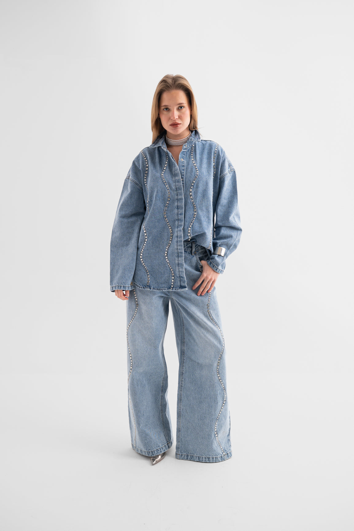 Crystal Wave Wide-Leg Jeans