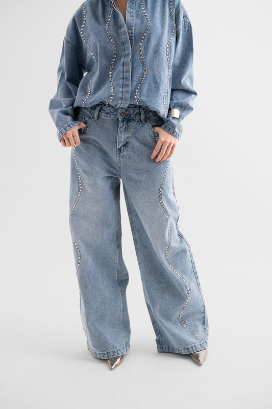 Crystal Wave Wide-Leg Jeans