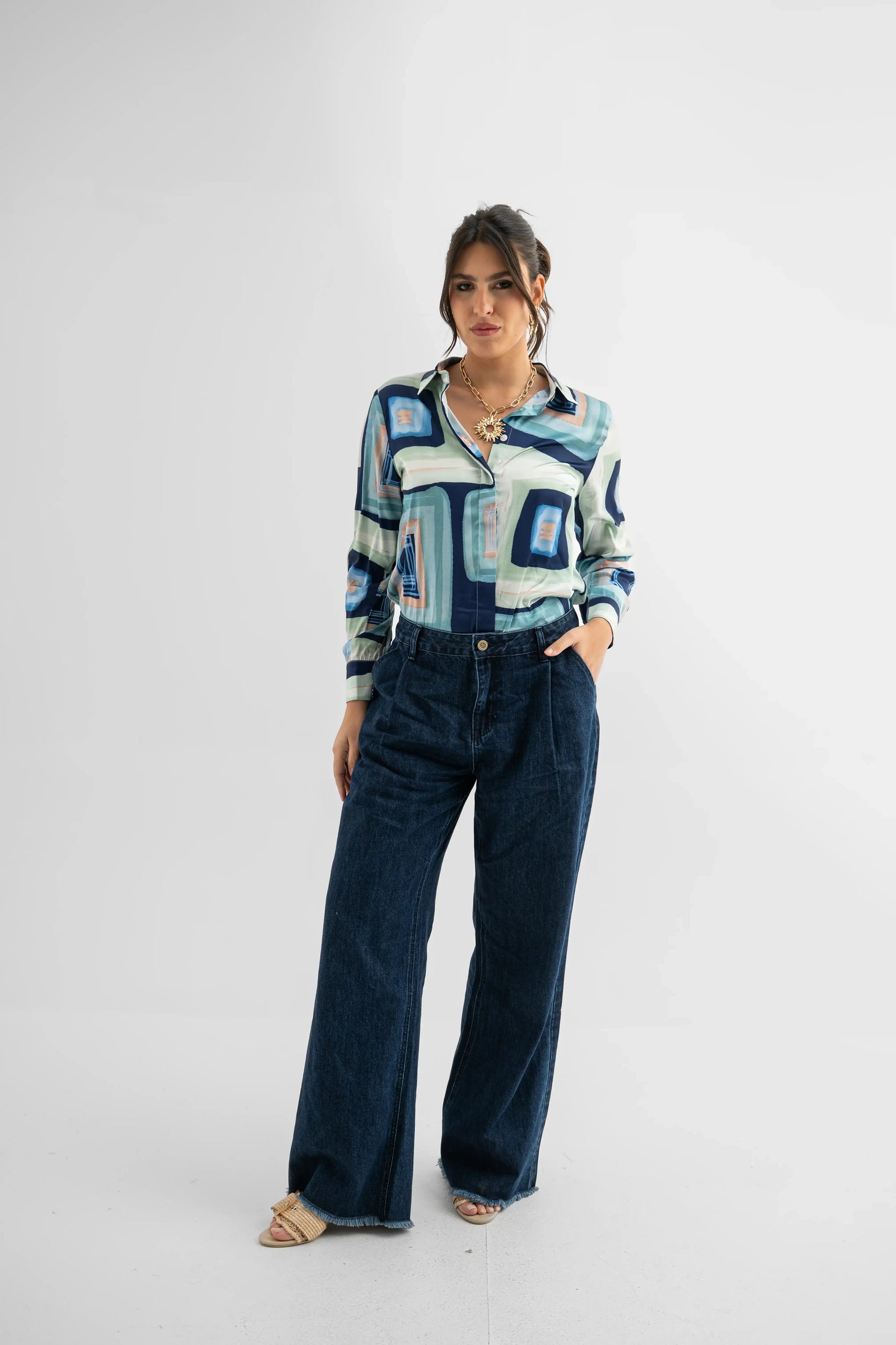 Dark Indigo Wide-Leg Denim Jeans