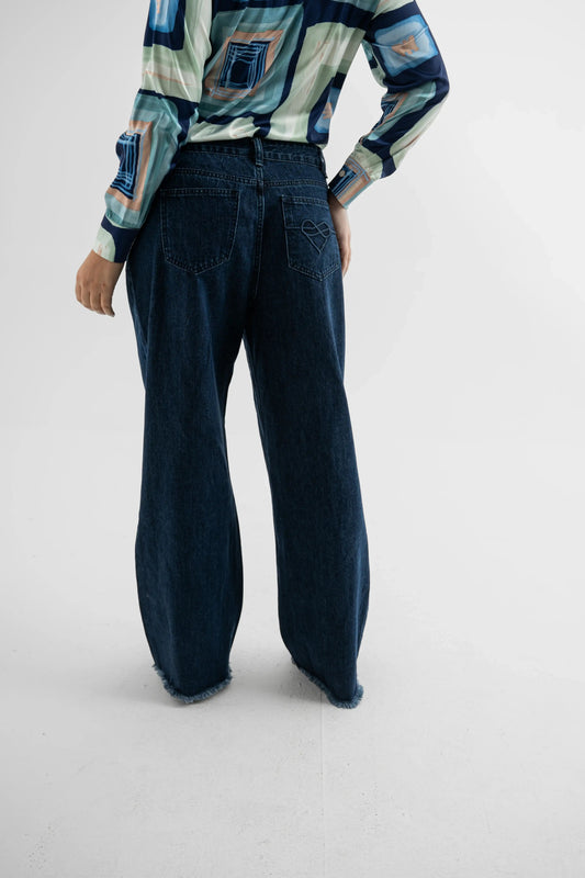 Dark Indigo Wide-Leg Denim Jeans