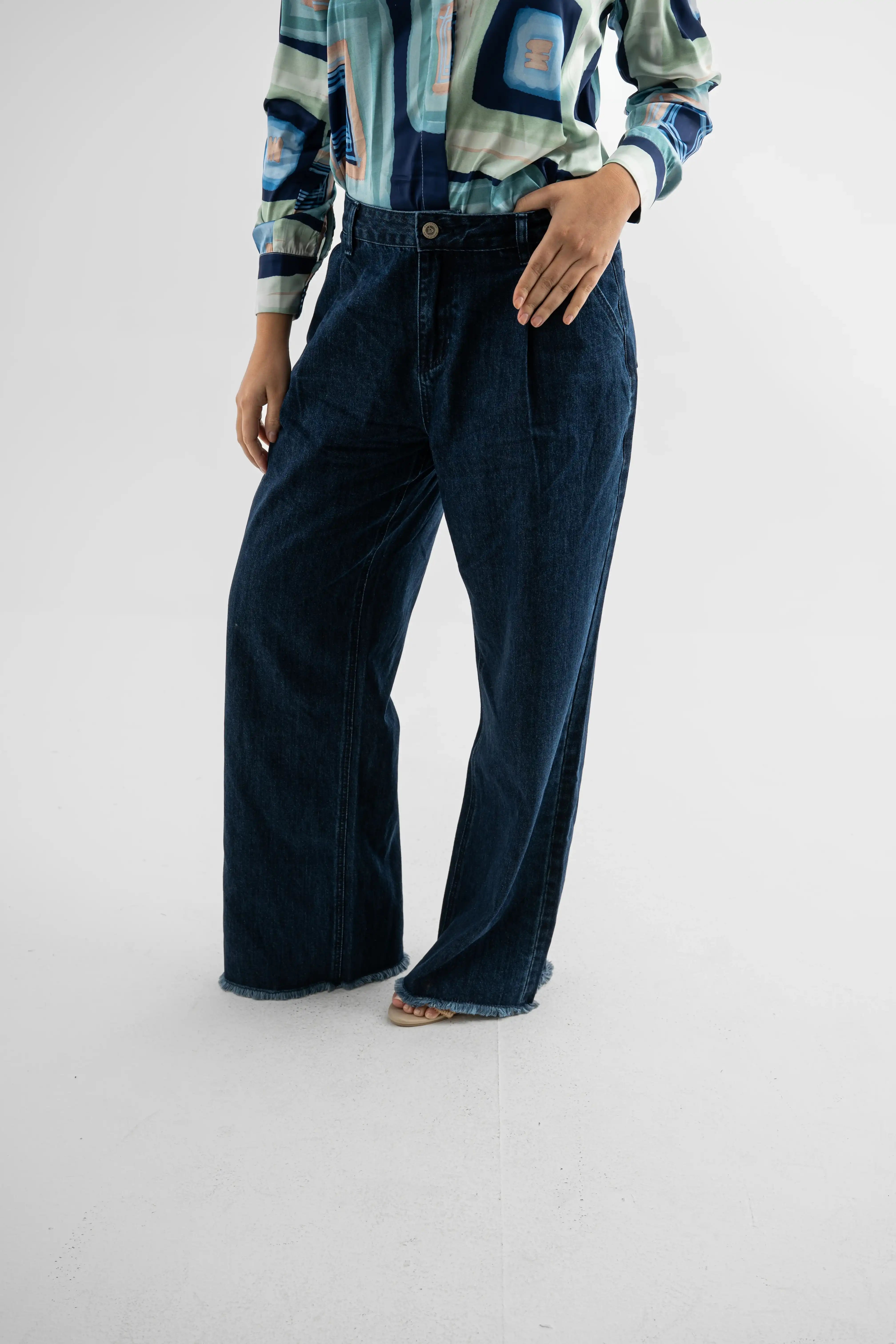 Dark Indigo Wide-Leg Denim Jeans