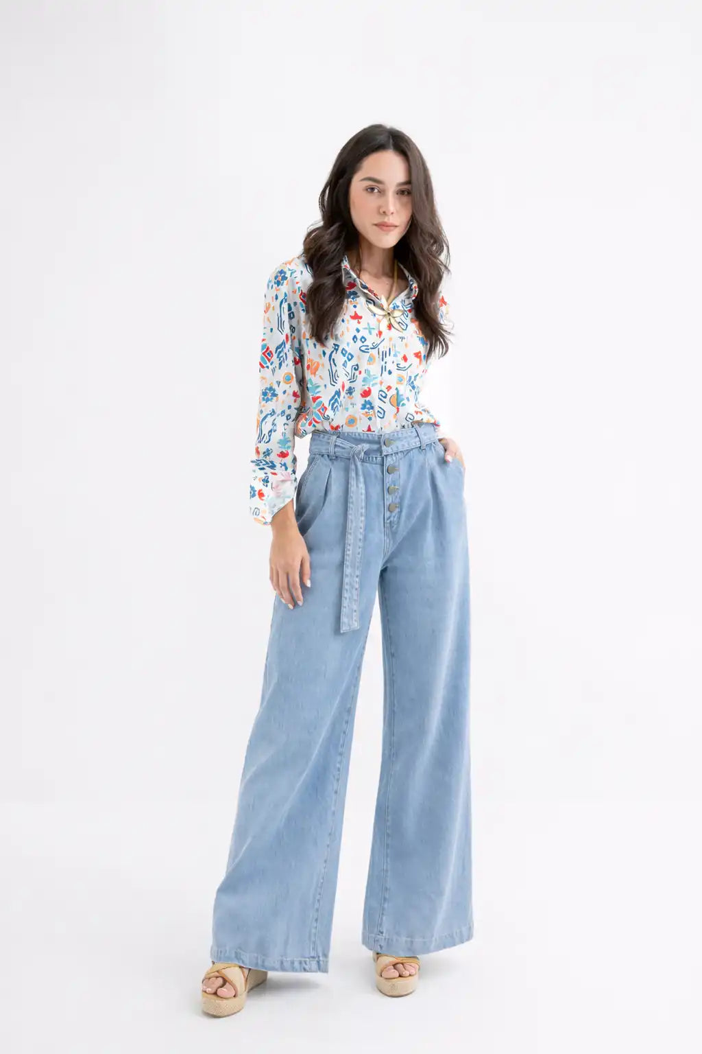 Light Blue Wide-Leg Denim Jeans