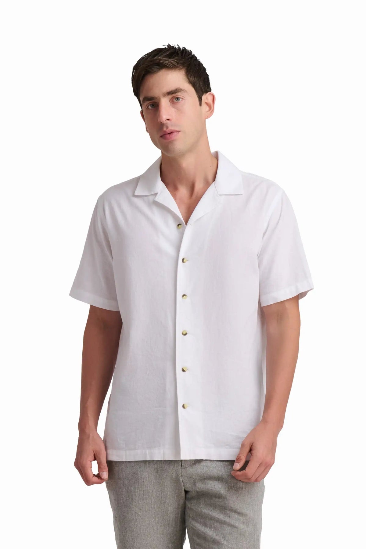 White Linen-Cotton Short-Sleeve Shirt