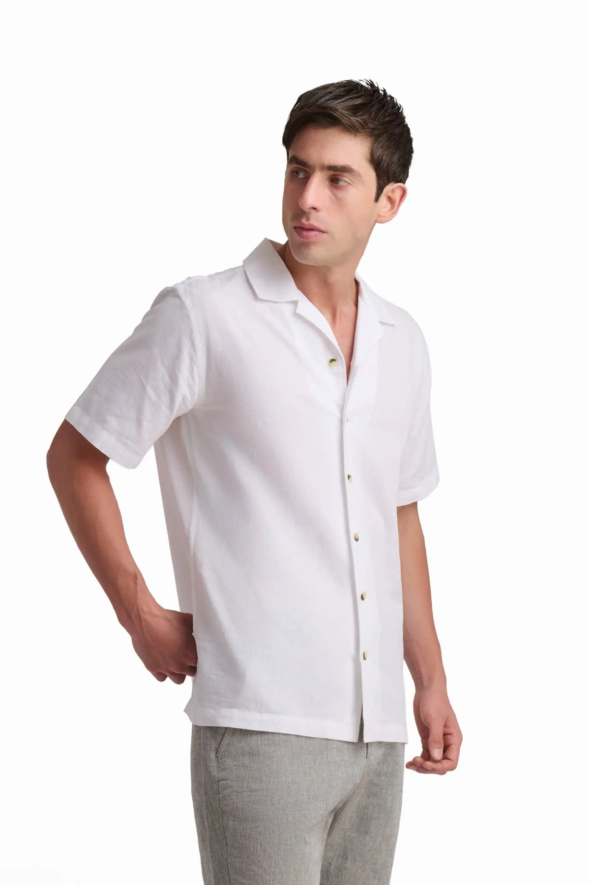 White Linen-Cotton Short-Sleeve Shirt