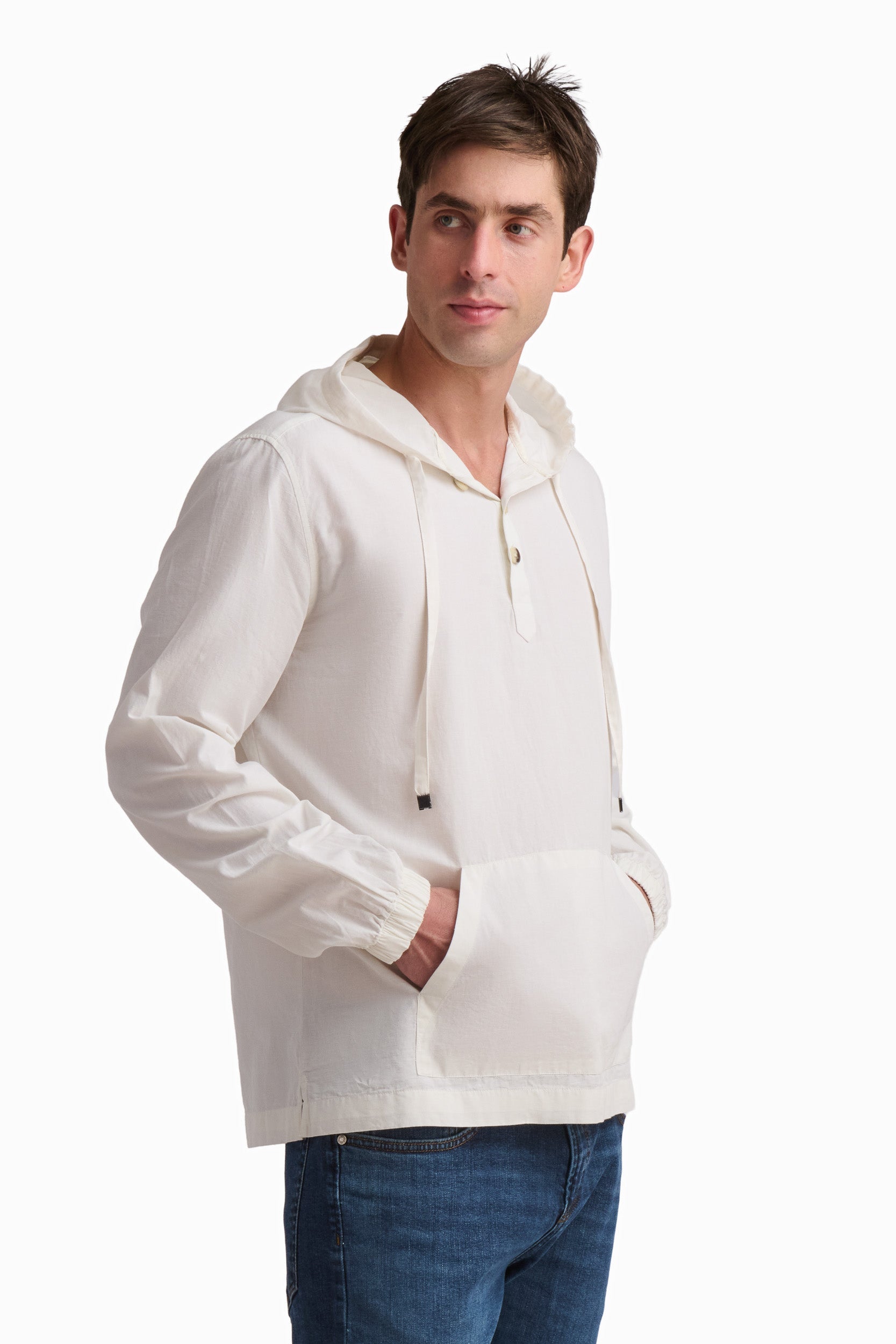 Men’s Off-White Linen Hooded Top