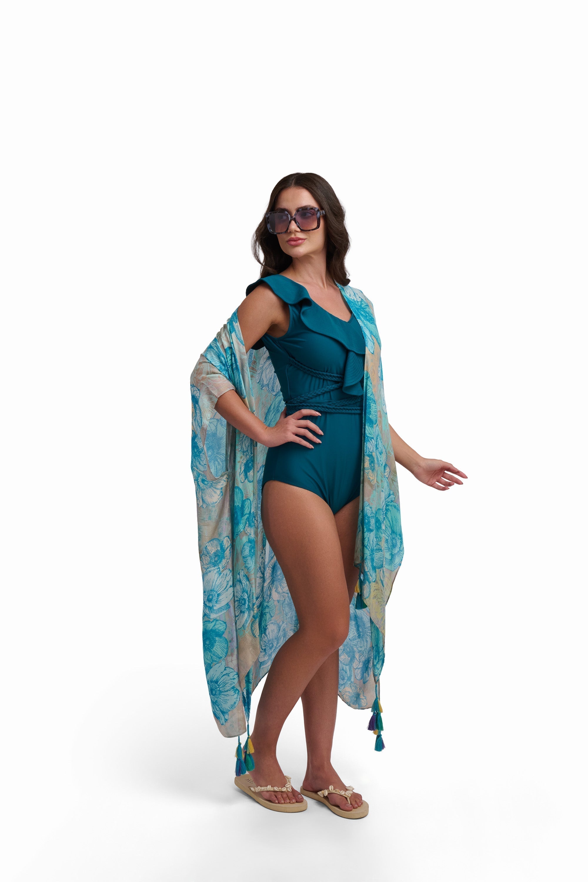Turquoise Printed Kimono