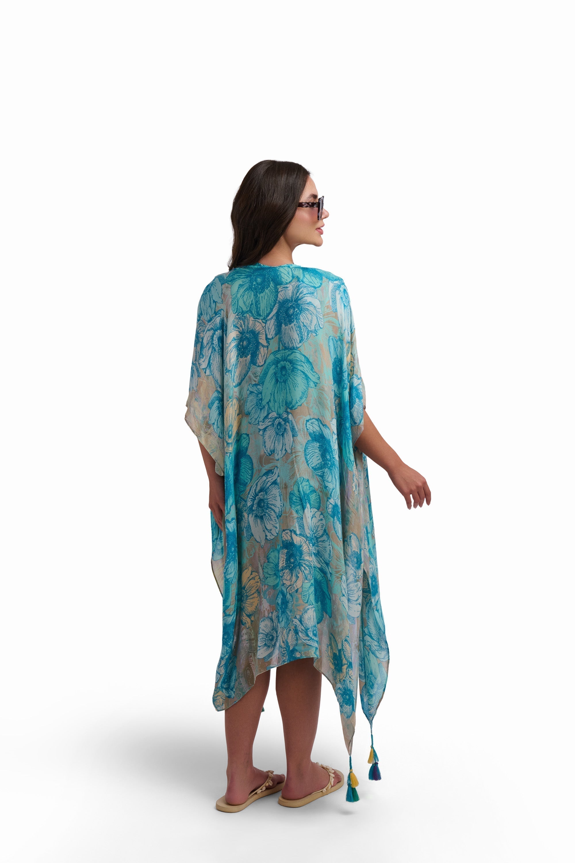 Turquoise Printed Kimono