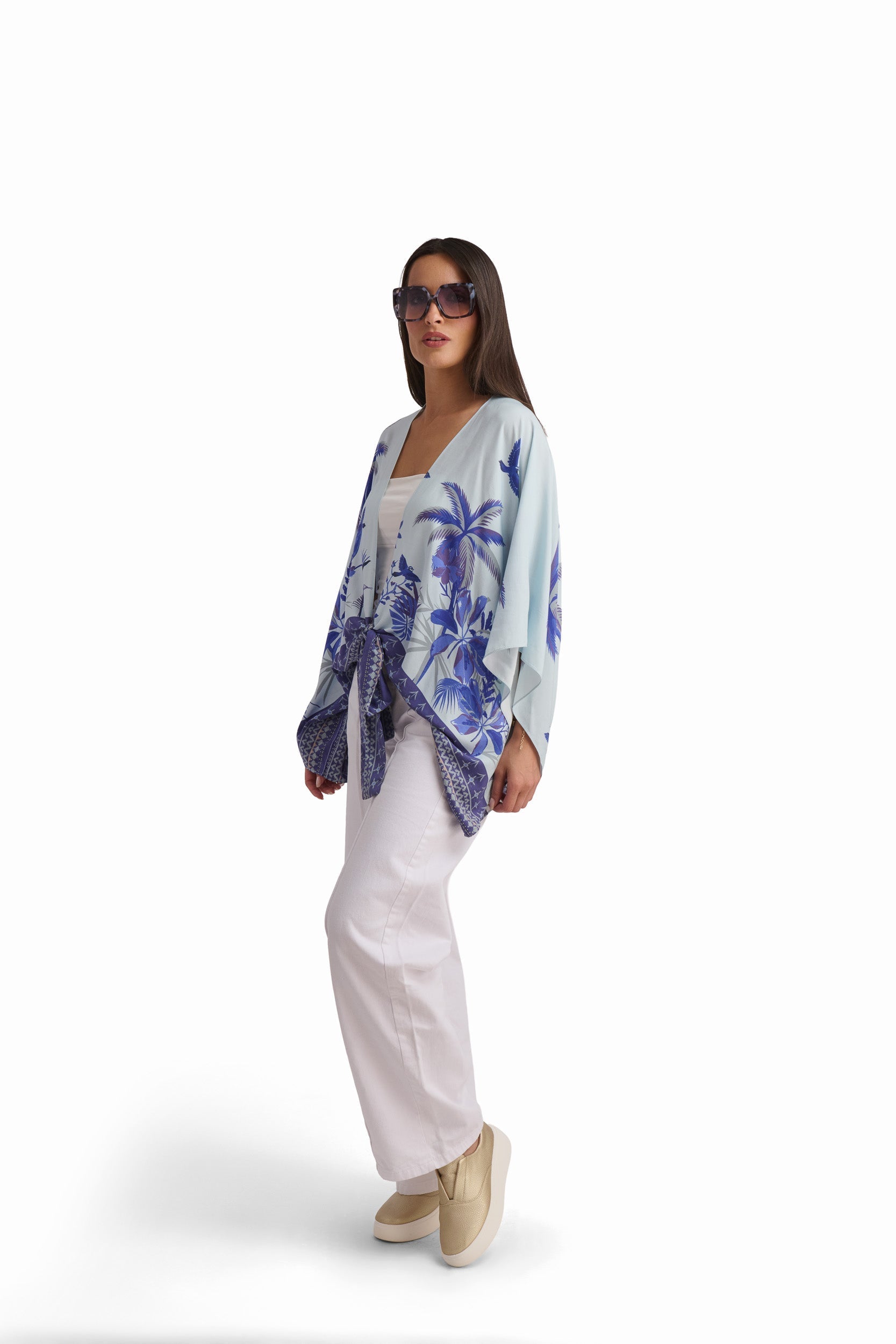 Tropical Palm Print Viscose Kimono