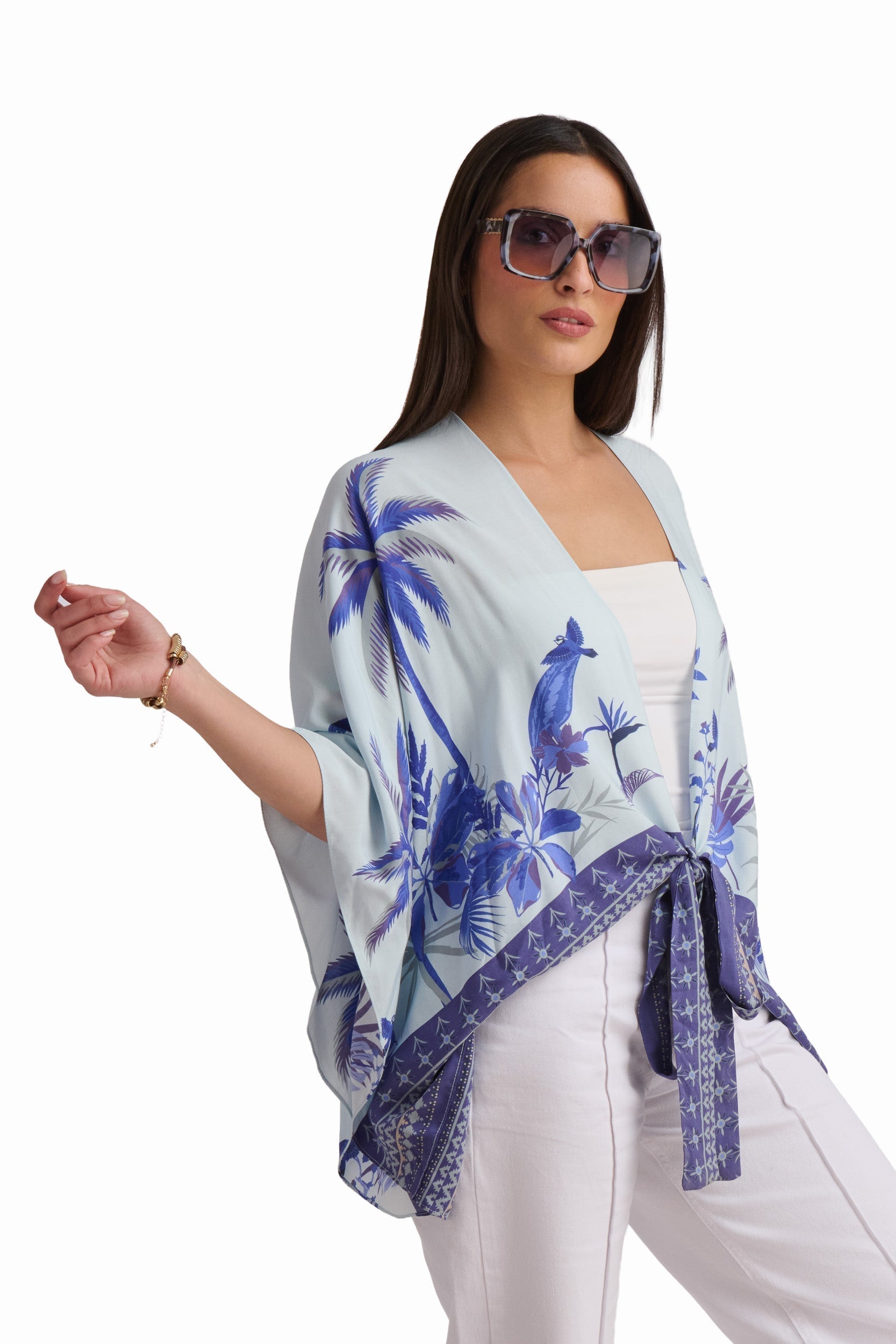 Tropical Palm Print Viscose Kimono