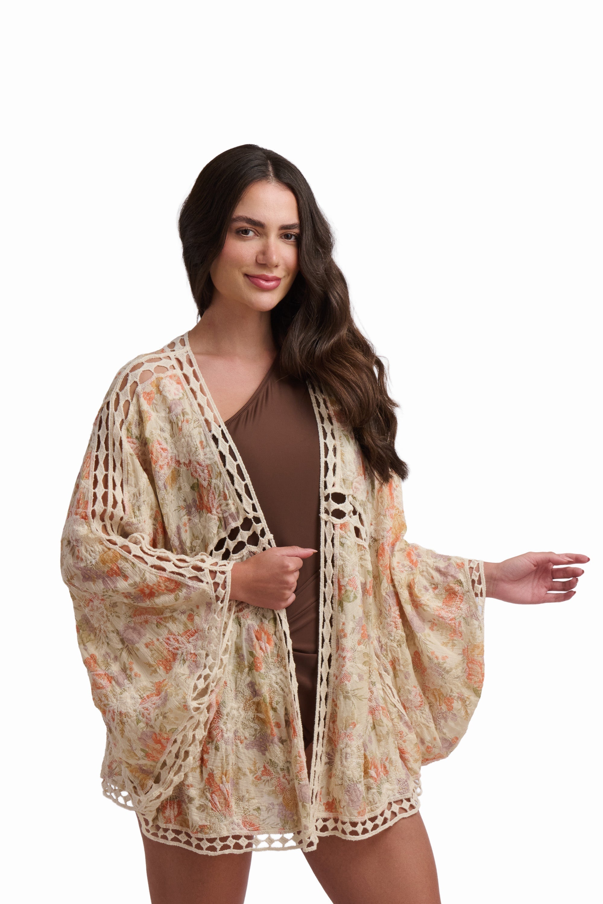 Beige Floral Kimono