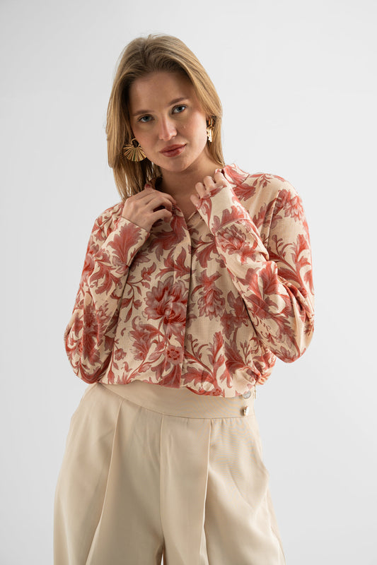 Romantic Coral Bloom Blouse