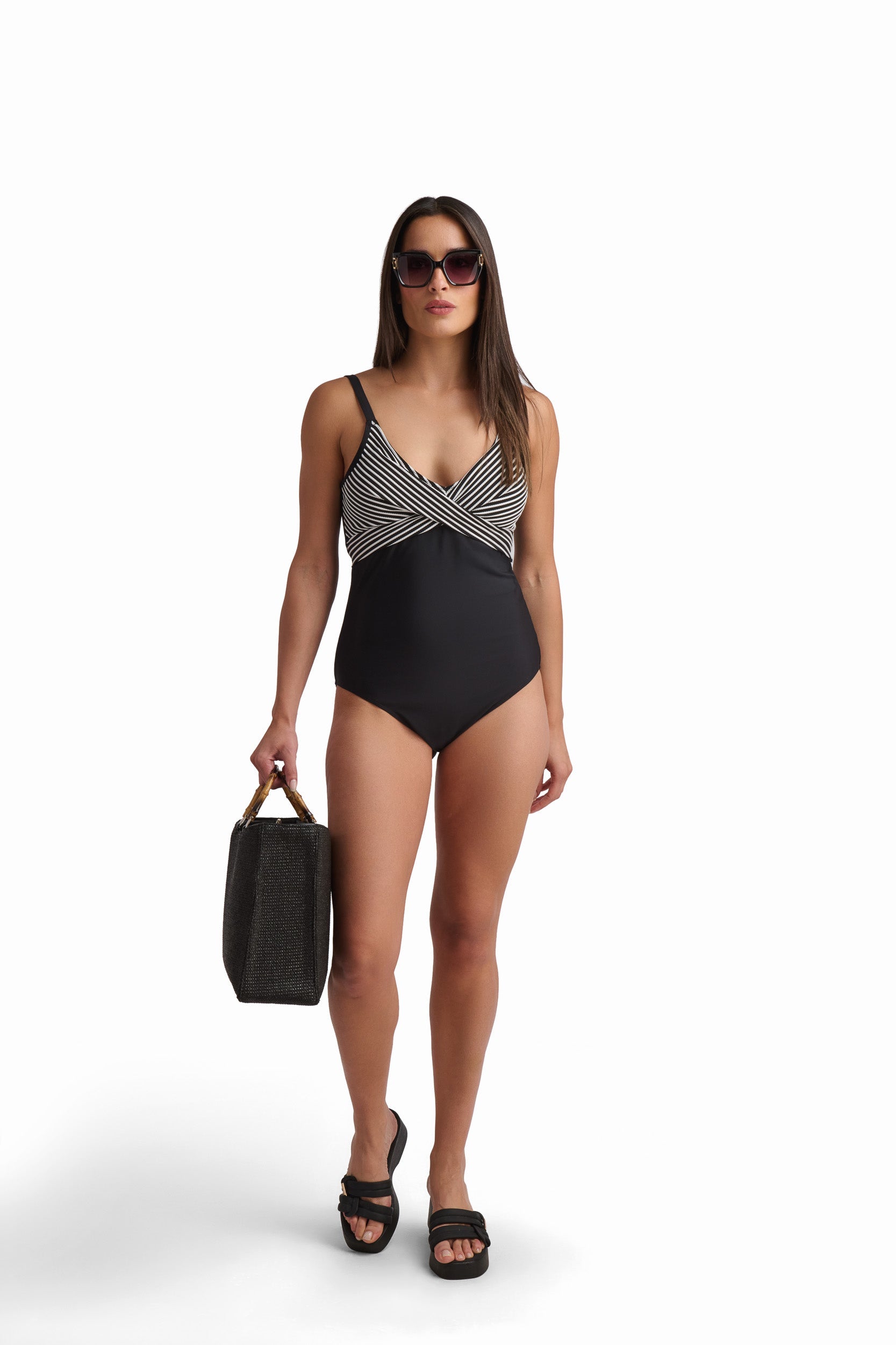 Striped Twist-Front One-Piece Swimsuit
