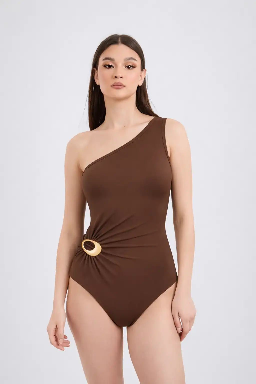 One-Shoulder Swimsuit with Statement Ring