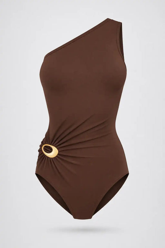 One-Shoulder Swimsuit with Statement Ring