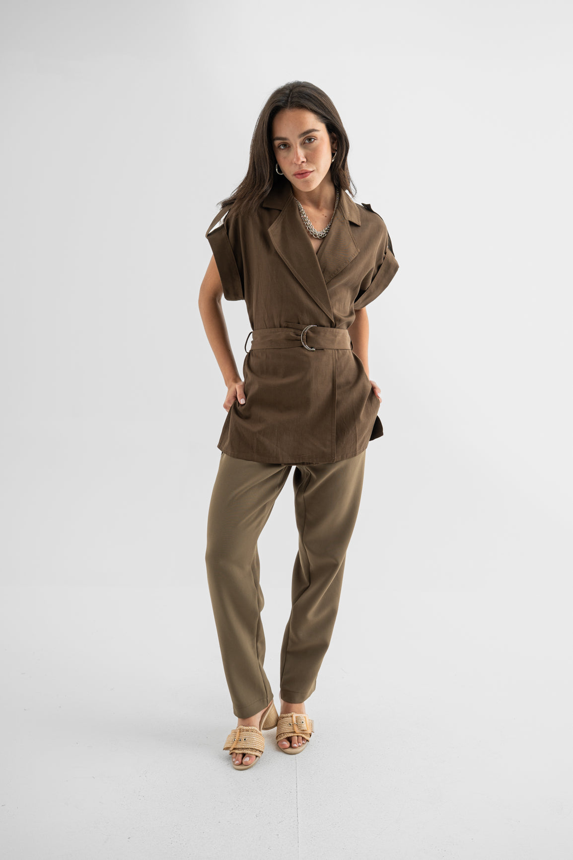Espresso Belted Utility Blouse