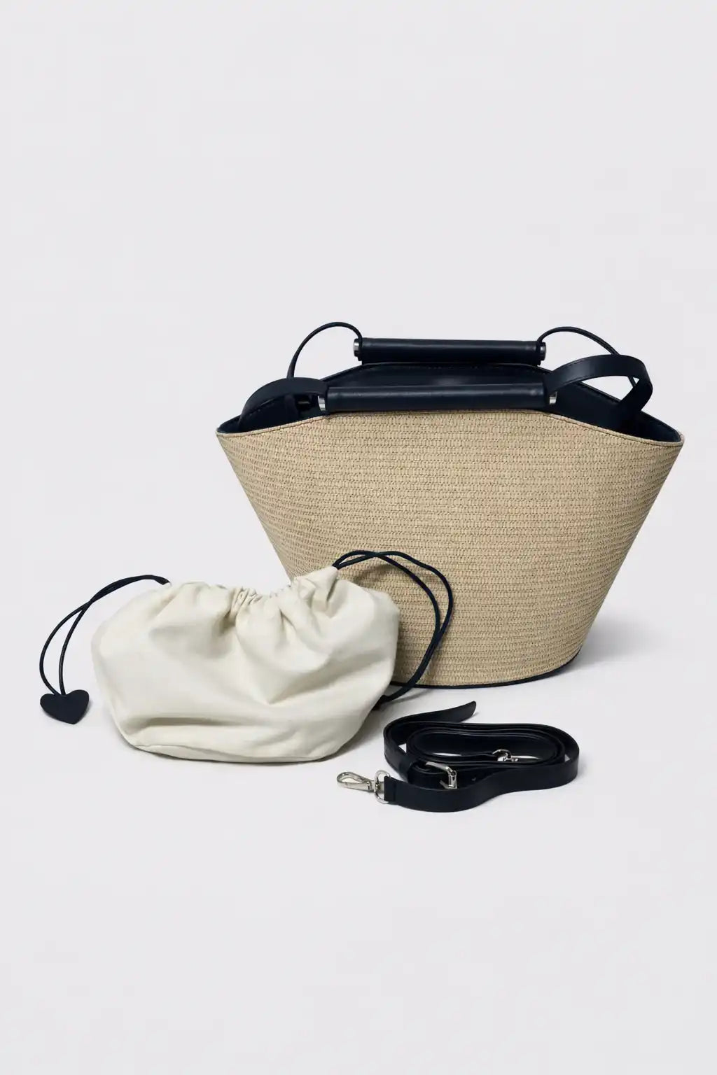 Natural Texture Structured Bag with Black Details