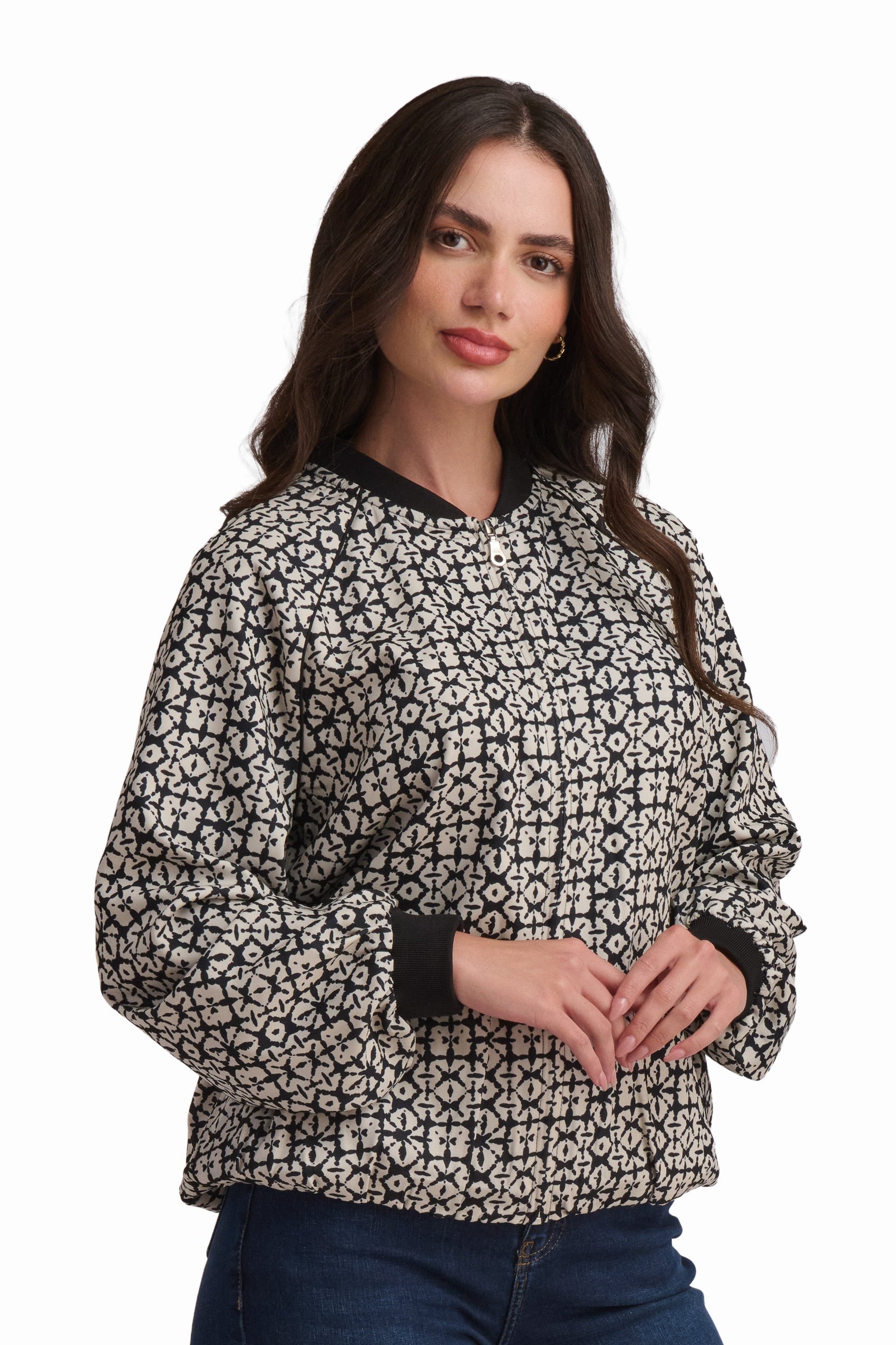 Printed Cotton Top with Ribbed Trim