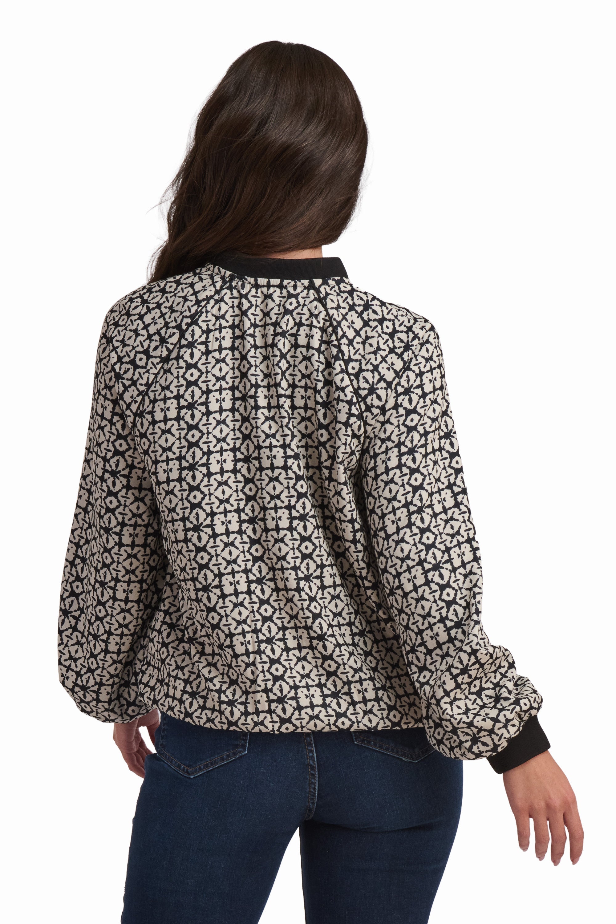 Printed Cotton Top with Ribbed Trim