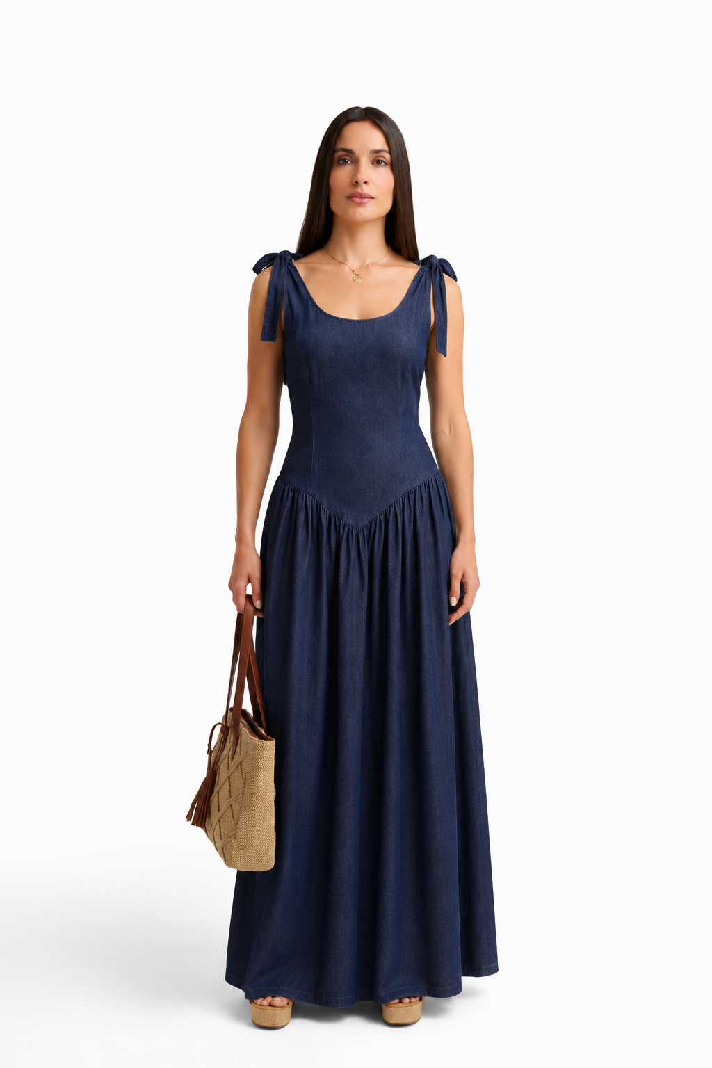Women’s Navy Tie-Shoulder Maxi Dress
