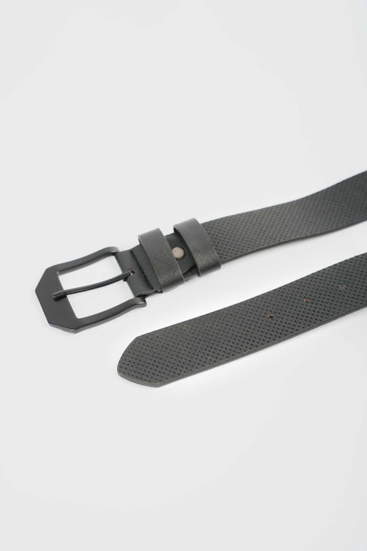Matte Black Textured Leather Belt