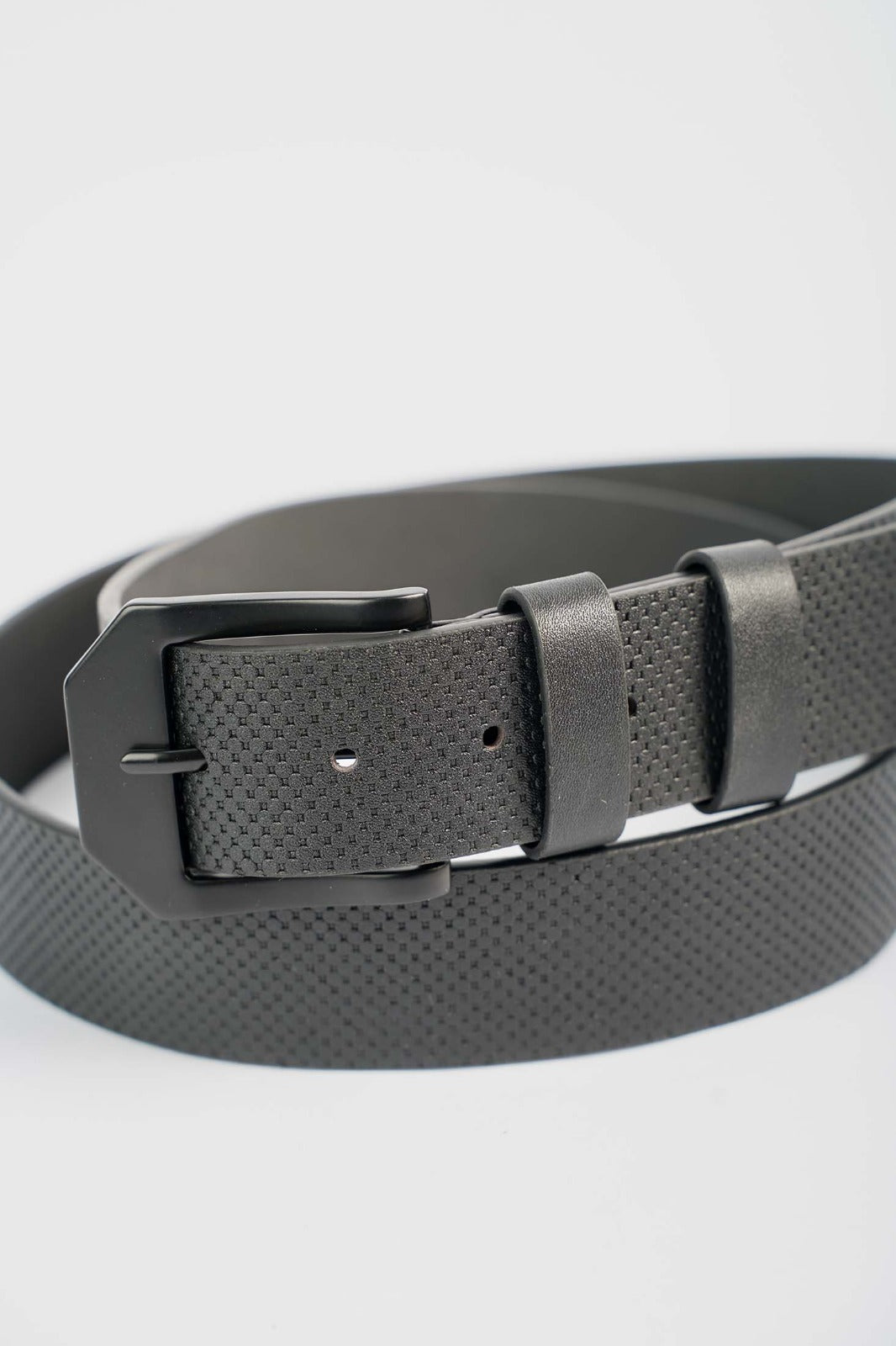 Matte Black Textured Leather Belt